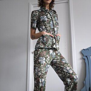 Green floral vintage two piece